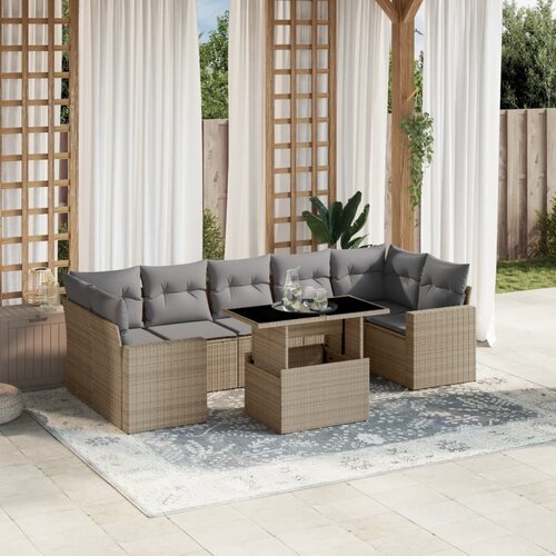 vidaXL 8-dijelni set vrtnih sofa od poliratana s jastucima bež Cijene
