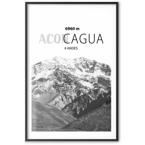  Plakat - The majestic peak of Aconcagua mountain crown mountain landscape 60x90 Crni okvir s margom Cene