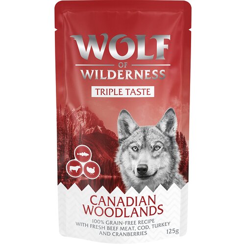 Wolf of Wilderness &amp;quot;Triple Taste&amp;quot; 12 x 125 g Canadian Woodlands - govedina, bakalar, puretina Slike