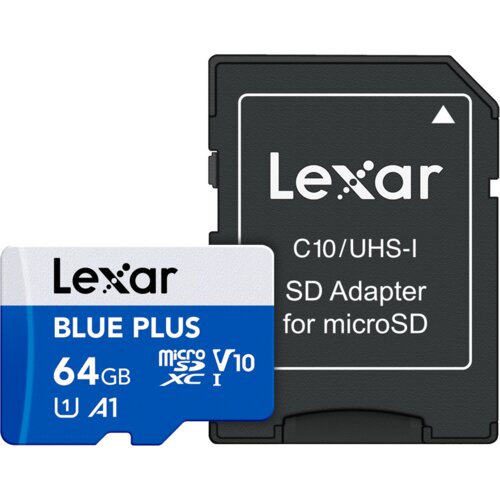 Lexar 64 microSDHC Blue Plus UHS-I with SD adapter, up to 170MB Slike
