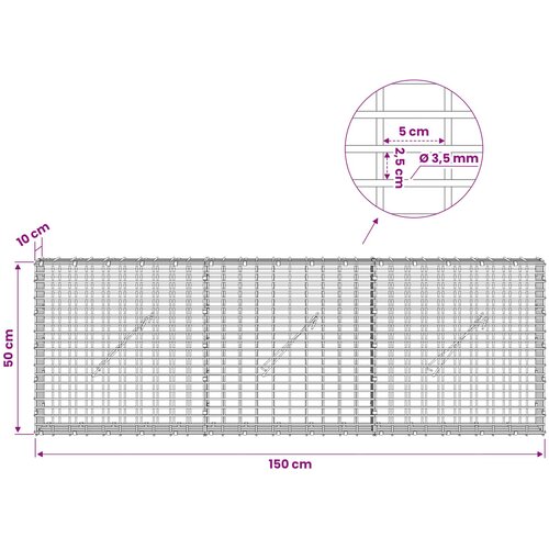  Gabion s žicom debljine 3,5 mm i mrežom 5x2,5 cm 150x10x50 cm Slike