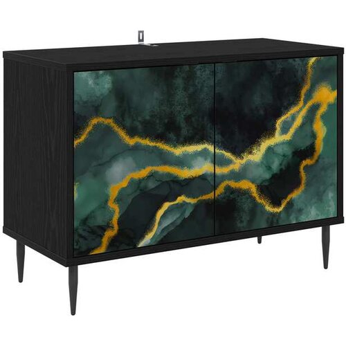 vidaXL TV ormar WIJHE 69 x 33 x 50 5 cm Crni hrast Konstruirano drvo - Tirkizni mramorni uzorak Cene
