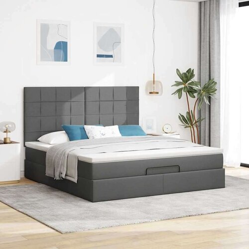 VidaXL Otomanski krevet s madracem i LED tamnosivi 160x200cm tkanine Slike