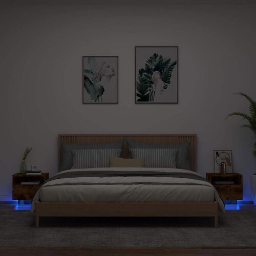  Noćni ormarići s LED svjetlima 2 kom dimljeni hrast 40x39x37 cm Cijene