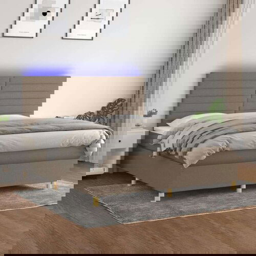  Box spring s madracem LED smeđesivi 180x200 cm tkanina Cijene