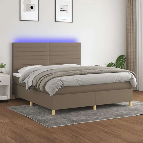  box spring s madracem LED smeđesivi 180x200 cm tkanina