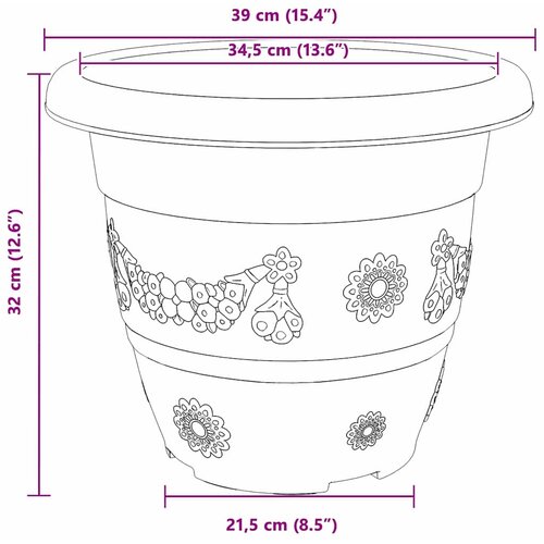  Okrugla saksija za cveće 6 pcs Crna &amp;Oslash; 39 x 32 cm Plastika Slike