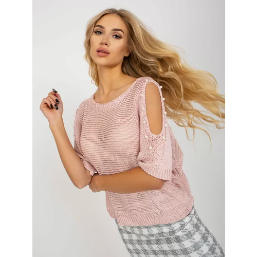 Fashion Hunters Light pink shoulder sweater with pearls