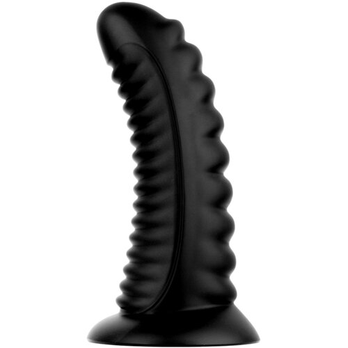 BUTTR Double Ribbed - veliki rebrasti analni čep (crni) - 26 cm Slike