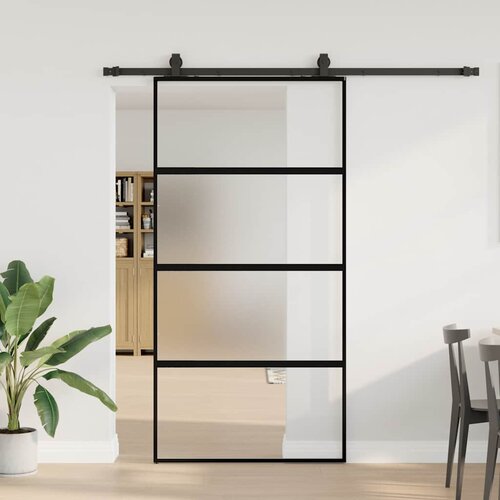 vidaXL Drsna vrata z opremo črna 102,5x205 cm kaljeno steklo Cene