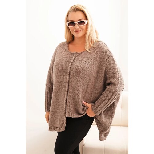 Kesi Włoski Women&amp;#039;s Plus Size sweater with acrylic, loose fit and 3/4 sleeve fango Slike