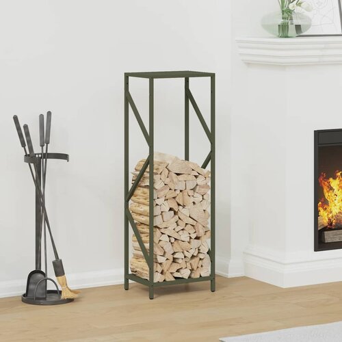 vidaXL stojalo za drva olive green 34x25x100 cm hladno valjano jeklo Cene