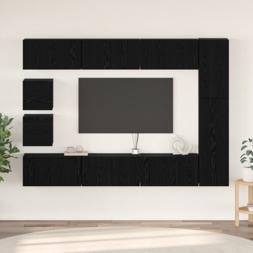  Set TV komoda s policom Zidne Ostalo s pohranom 10 pcs Crni hrast Konstruirano drvo Cijene