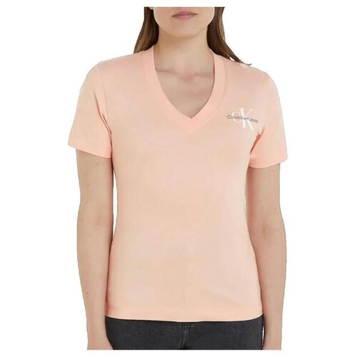 Calvin Klein Jeans Majice s kratkimi rokavi T-shirt Monologo Slim col V Rožnata Cene