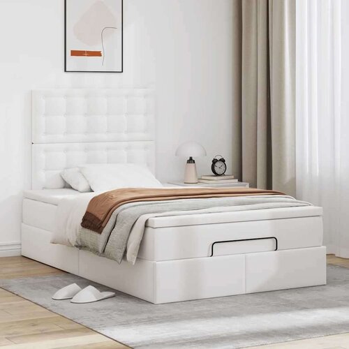 VidaXL otomanski okvir kreveta s madraca bijeli 120x190cm umjetna koža Slike