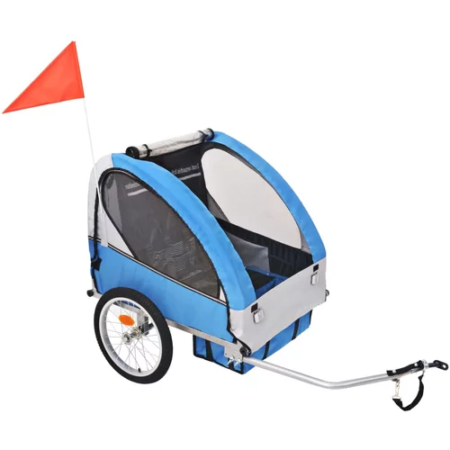 vidaXL kolesarska prikolica za otroke siva in modra 30 kg