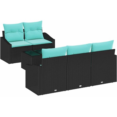 VidaXL Kavčna garnitura z blazino 6 pcs Črna in turkizna poli ratan, (5000138386) Slike