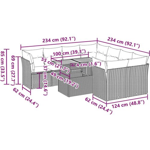 VidaXL 9-dijelni set vrtnih sofa od poliratana s jastucima sivi Slike
