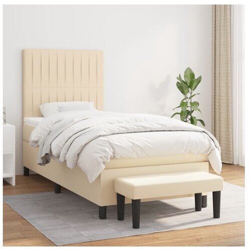 VidaXL Krevet s oprugama i madracem krem 90 x 200 cm od tkanine Slike