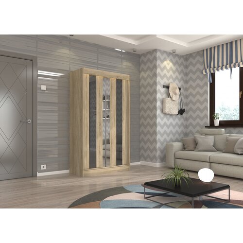 ADRK Drsna omara KEITA z ogledalom in lacobelom 120 cm - SONOMA-LAKIRANA �RNA, VISOK SIJAJ Cene