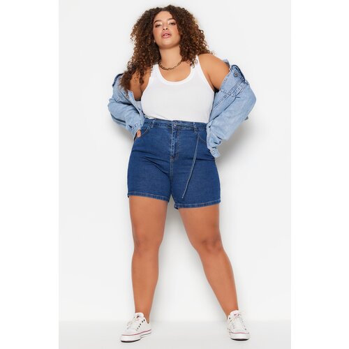 Trendyol Curve Plus Size Shorts &amp;amp; Bermuda - Blue - High Waist Slike