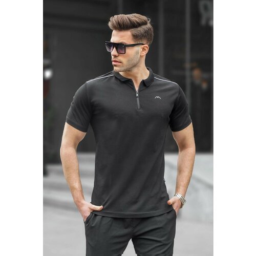 Madmext Men's Black Basic Zippered Polo T-Shirt 6076 Slike