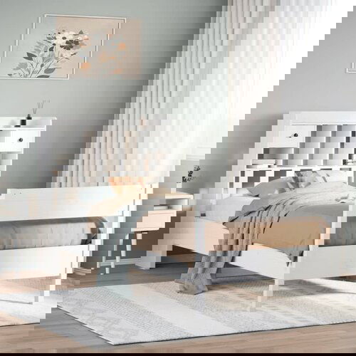 VidaXL Krevet s regalom z knjige bez madraca bijeli 100x200cm borovina Slike