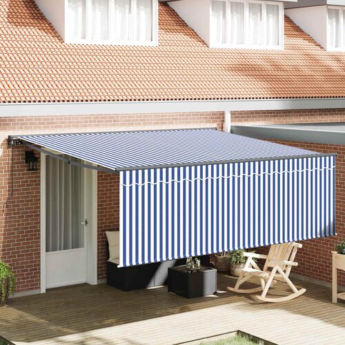  Skrovita tenda Plava i bijela 400 &times; 300 cm Poliester i aluminij Cijene