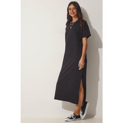 Happiness İstanbul Women's Black Cotton Summer Daily Combed Combed Dress