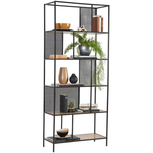 XORA regal 76/180/33 cm črna, barve hrasta Slike