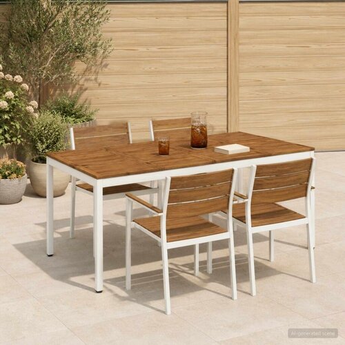  Stol za večeru u vrtu Prirodna i bijela 196 x 100 5 x 75 cm - Prirodna i bijela 196 x 100 5 x 75 cm Slike