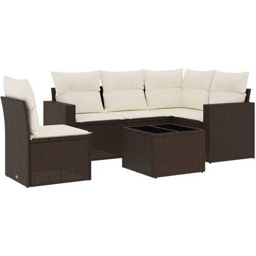 VidaXL 6-dijelni set vrtnih sofa od poliratana s jastucima smeđi Slike