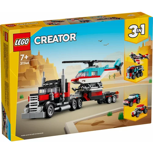 Lego Creator 3in1 31146 Kamion s ravnom prikolicom i helikopter