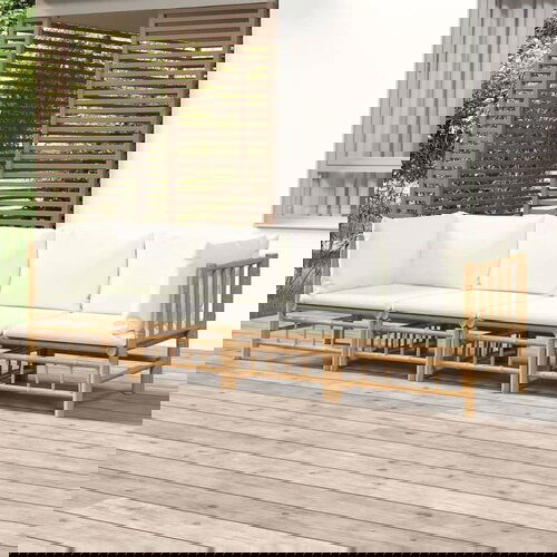  4-dijelna vrtna garnitura od bambusa s krem bijelim jastucima Cijene