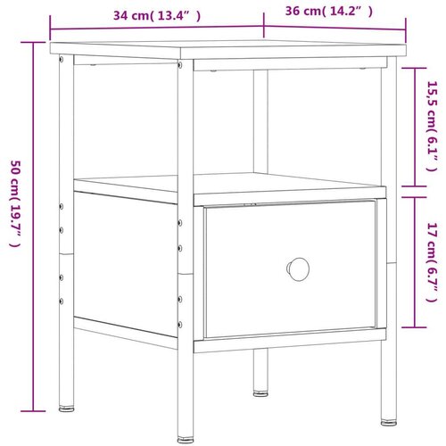 VidaXL Noćni ormarići 2 kom boja hrasta 34x36x50 cm konstruirano drvo Slike