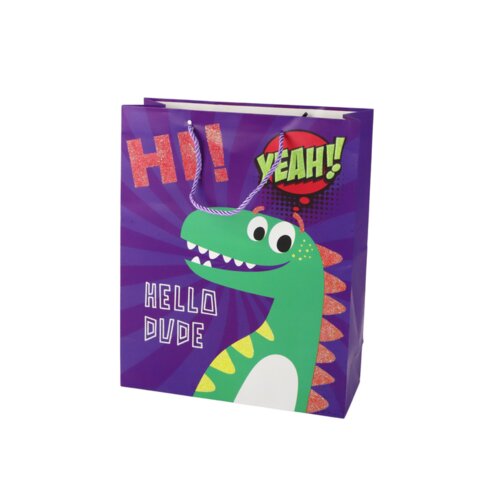  Ljubičasta papirnata vrećica za poklon od dinosaura 41,5 cm x 30 cm x 12 cm Slike