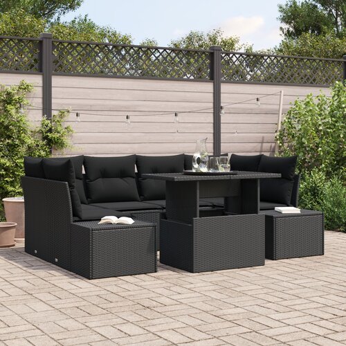 VidaXL Set vrtnih sofa Set od 7 Crna Poli ratan, staklo Set vrtnih sofa Slike