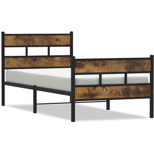 Maison Chic Kovinski Posteljni okvir - Enojna postelja - Postelja za odrasle brez vzmetnice dimljen hrast 90x200 cm, (21695568) Slike