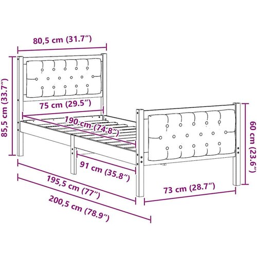  Okvir za krevet Tamno siva 75 x 190 cm tkanina Slike
