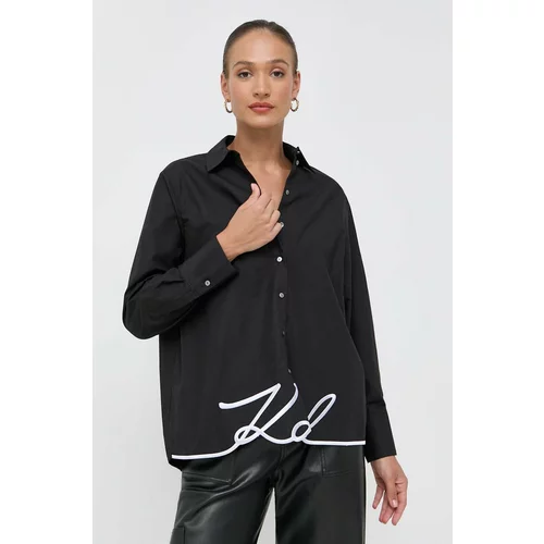 Karl Lagerfeld Bombažna srajca ženska, črna barva