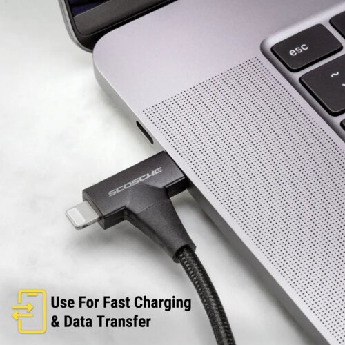 Scosche Strikeline 2-u-1 USB-C&amp;reg;/Lightning&amp;reg; kabel, 1.2m, crni Slike