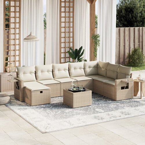vidaXL 9-dijelni set vrtnih sofa s jastucima bež od poliratana Cijene