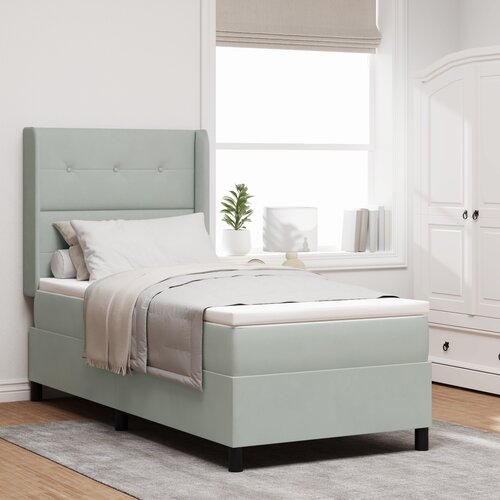 VidaXL Box Spring Postelja z Blazino &amp;amp; LED Svetloba Siva 80x200 cm Žamet Slike