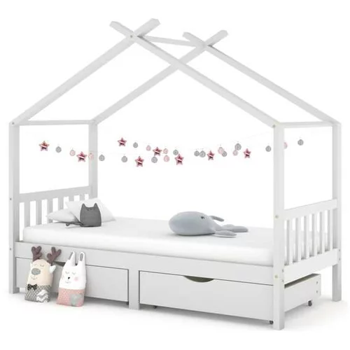  Otroški posteljni okvir s predali bela trdna borovina 90x200 cm