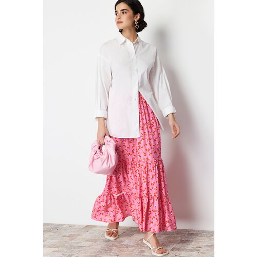 Trendyol Pink Floral Patterned Woven Skirt Slike