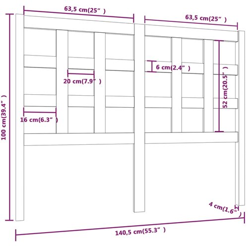  Uzglavlje za krevet 140,5 x 4 x 100 cm od masivne borovine Slike