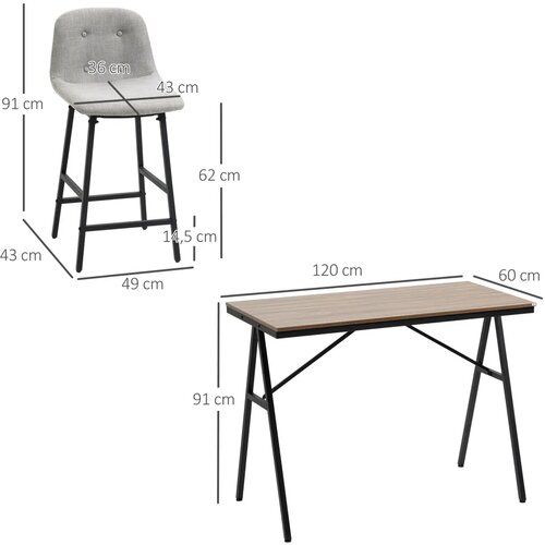  Barski stol s barskim stolicama industrijskog dizajna pro&amp;scaron;iveni gumbi 120 cm x 60 cm x 91 cm svijetlo siva Slike