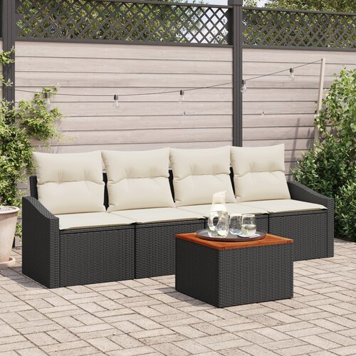 VidaXL 5-dijelni set vrtnih sofa s jastučićima Crni Poli Ratan Akacija Slike