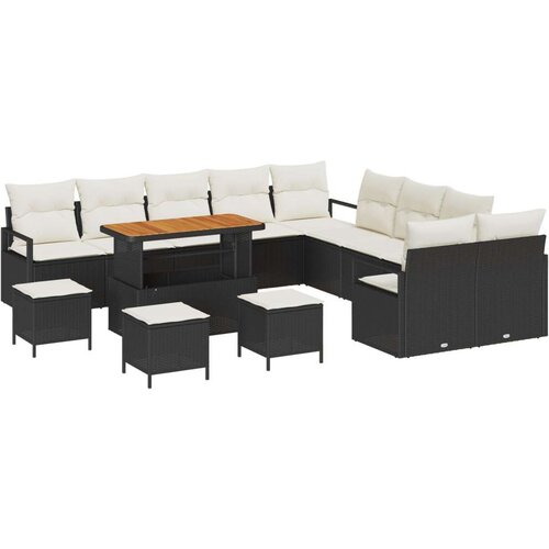  Set vrtnog kauča od 14 komada s jastučićima crno poli ratan akacija  dvosed vrtnog kauča s prostorom za pohranu i jastučićima cr Cijene
