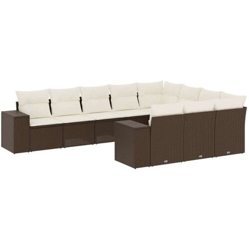 VidaXL 10-dijelni set vrtnih sofa od poliratana s jastucima smeđi Slike